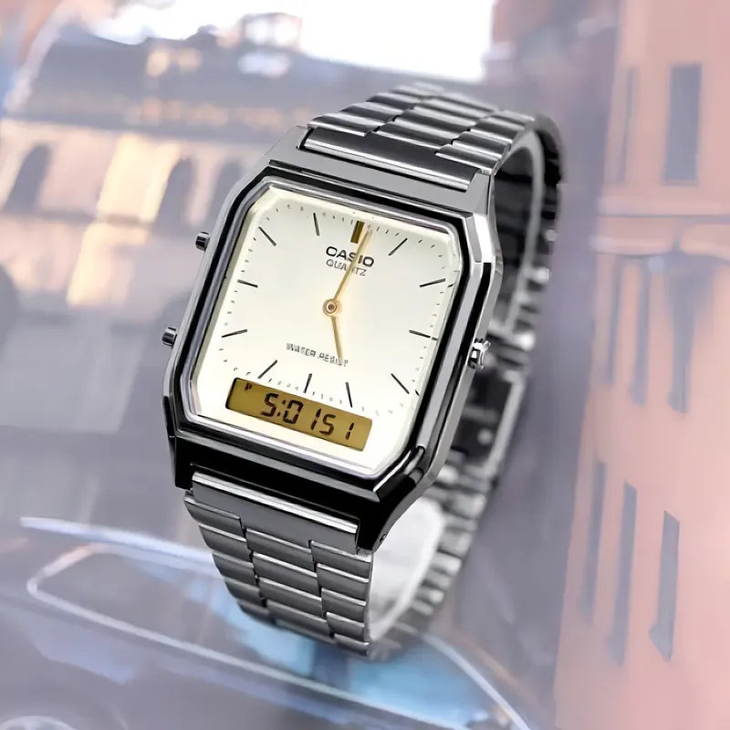 Reloj Casio Aq-230 Analógico-digital Plateado Con Alarma Blanco