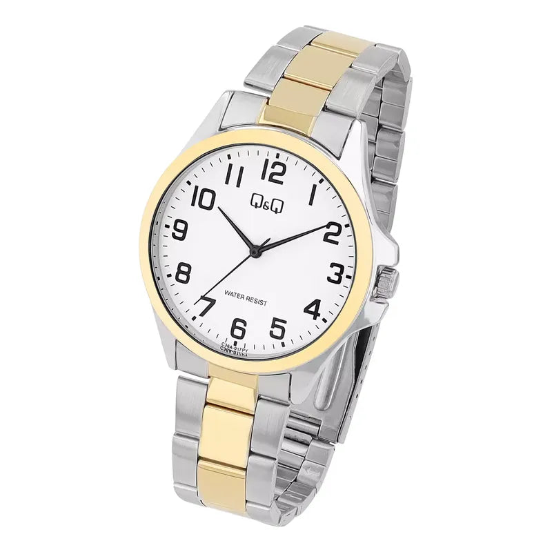 Reloj Qyq Metalico Varon Bi-color Dorado Plata Plateado Dorado Blanco