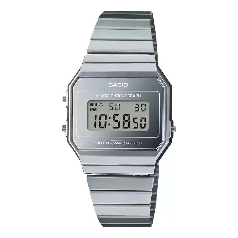 Reloj Casio Vintage Digital Para Hombre De Acero Inoxidable Plateado