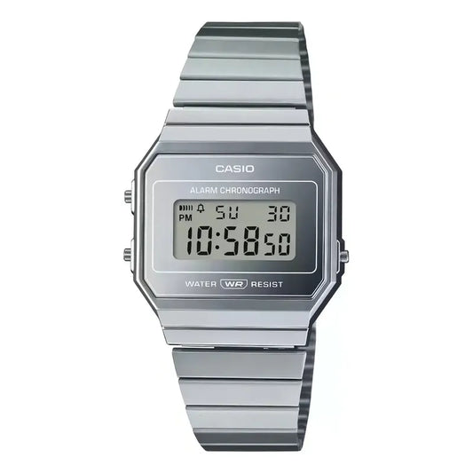 Reloj Casio Vintage Digital Para Hombre De Acero Inoxidable Plateado