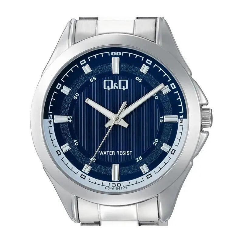 Reloj Q&q Moda Modelo: C04a-041py Gris Plateado Azul Oscuro