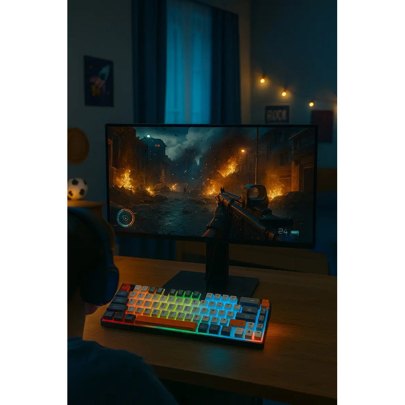 Teclado Gamer Weibo Wb333 Mini Rgb Iluminación Multiefecto Usb-c Compacto Negro Español De Latinoamérica