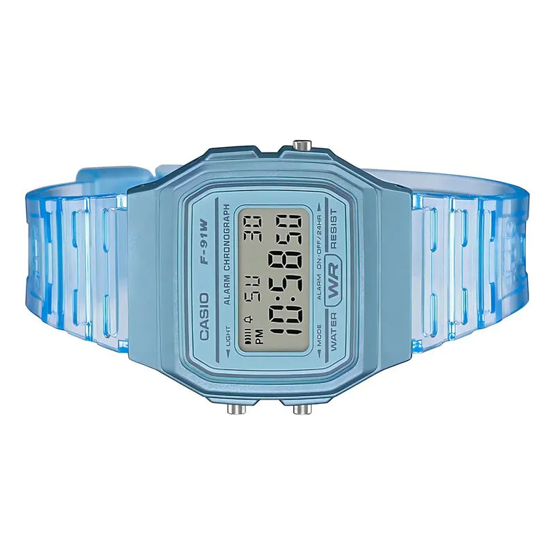 Reloj Casio Collection F-91ws-2 Color Celeste Transparente/celeste Gris