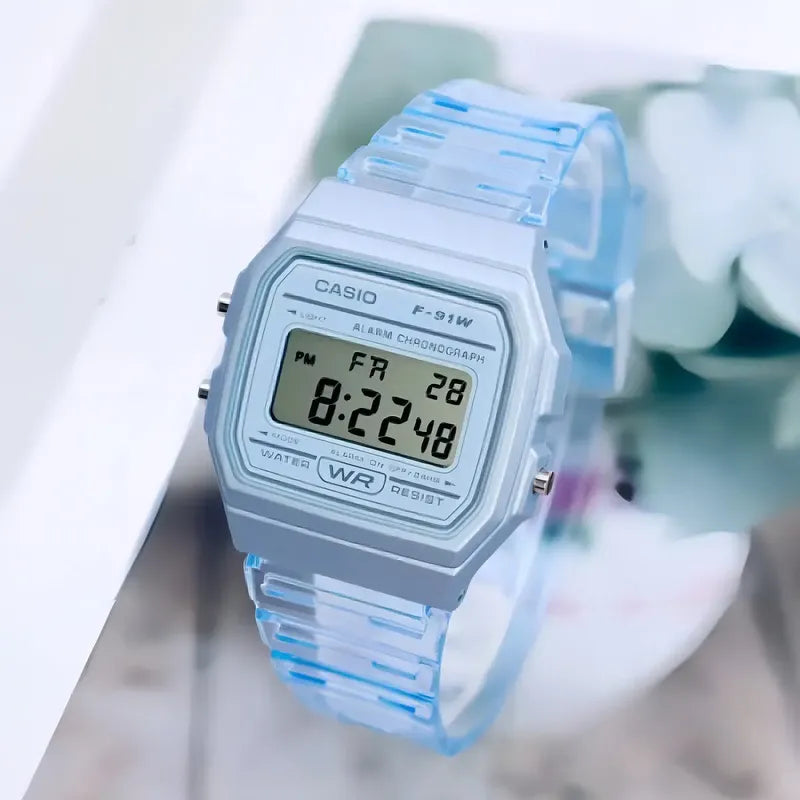 Reloj Casio Collection F-91ws-2 Color Celeste Transparente/celeste Gris