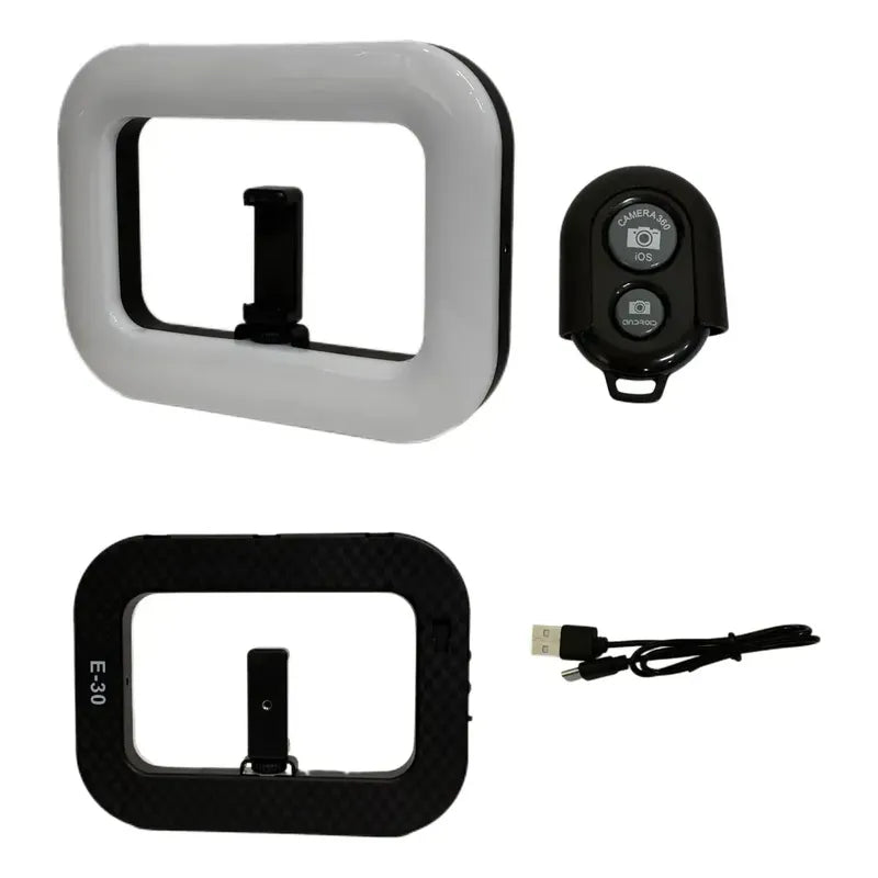 Aro De Luz Rectangular Rgb Portátil Recargable Negro Dimiable