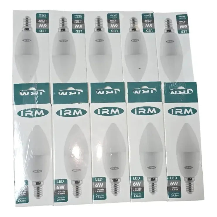 Pack 10 Ampolletas Led 6w E14 Tipo Vela 6500k Blanco Frío Irm