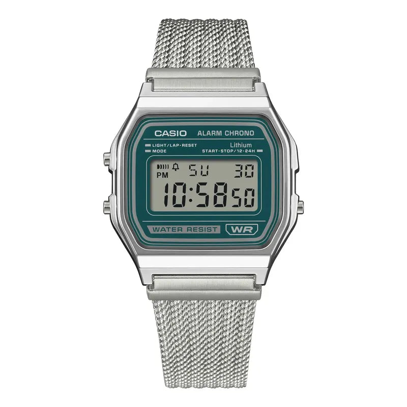 Reloj Casio A-158wem Unisex Digital Plateado Acero Verde