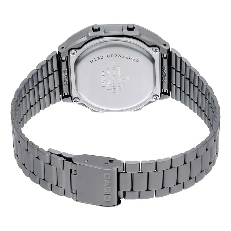 Reloj Pulsera Digital Casio A-168wgg-1b Con Correa De Acero Inoxidable Color Plateado - Fondo Negro