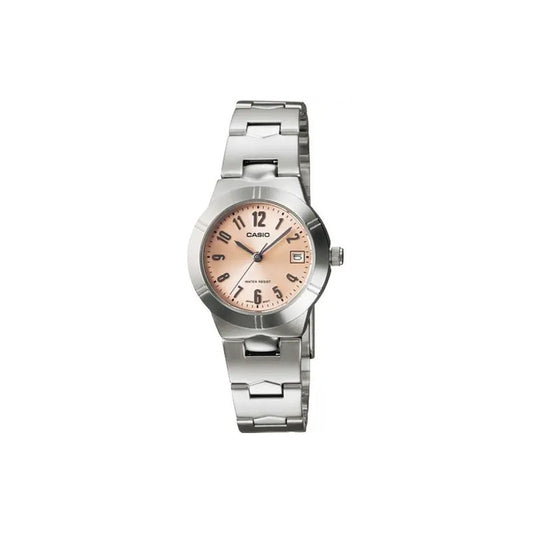 Reloj Mujer Casio Ltp-1241d-4a3df Color De La Correa Plateado Color Del Bisel Plateado Color Del Fondo Rosa