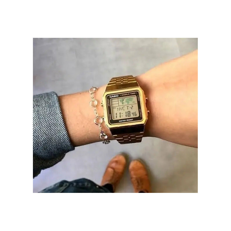 Reloj Casio Hombre A500wga-1d Vintage Dorado Negro Positivo
