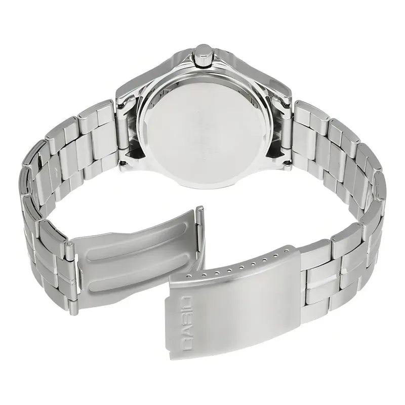 Reloj Pulsera Casio Mtp-v001d-1budf Con Correa De Acero Inoxidable Color Plateado - Fondo Negro