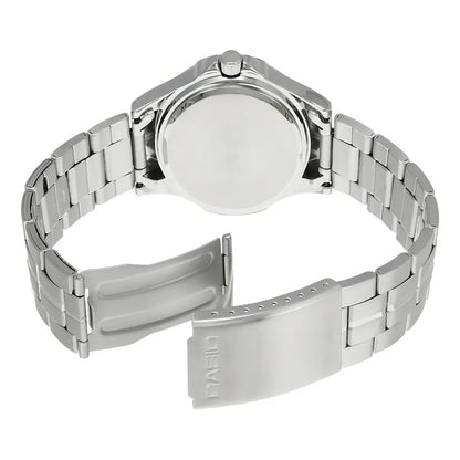 Reloj Pulsera Casio Mtp-v001d-1budf Con Correa De Acero Inoxidable Color Plateado - Fondo Negro