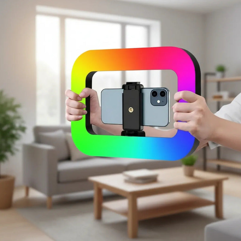 Aro De Luz Led Rgb Multicolor Recargable Selfie Inalambrico Negro Rgb