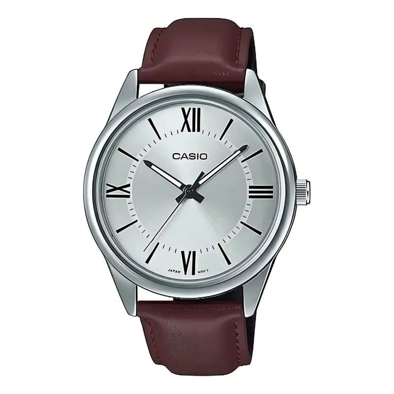Reloj Casio Mtp-v005l-1b5 Para Hombre Con Correa De Cuero Plateado Black