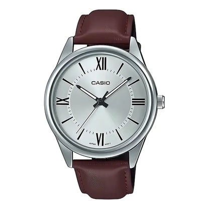 Reloj Casio Mtp-v005l-1b5 Para Hombre Con Correa De Cuero Plateado Black