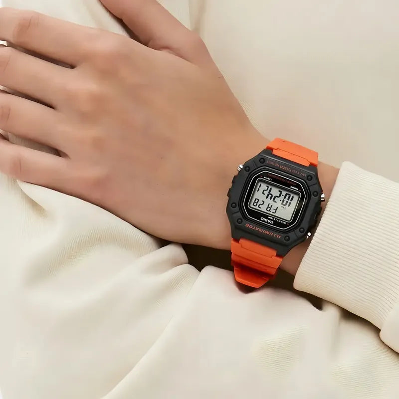 Reloj Casio Youth W-218h-3av Hombre,correa Naranja Bisel Neg Naranja Negro Gris