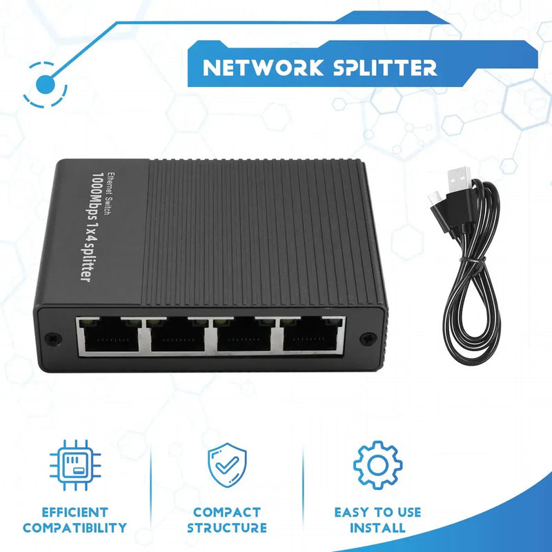 Adaptador Ethernet Rj45 Divisor De Red 4puertos 1000mbps
