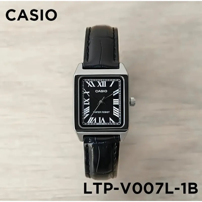 Reloj Casio Dama Correa Piel Genuina Ltp-v007l-1bu Negro Plateado