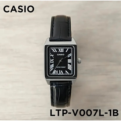 Reloj Casio Dama Correa Piel Genuina Ltp-v007l-1bu Negro Plateado