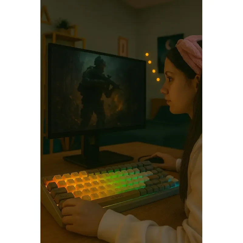 Teclado Gamer Rgb Weibo Wb-222 Con Iluminación Multiefectos Perilla Usb Gris Español De Latinoamérica