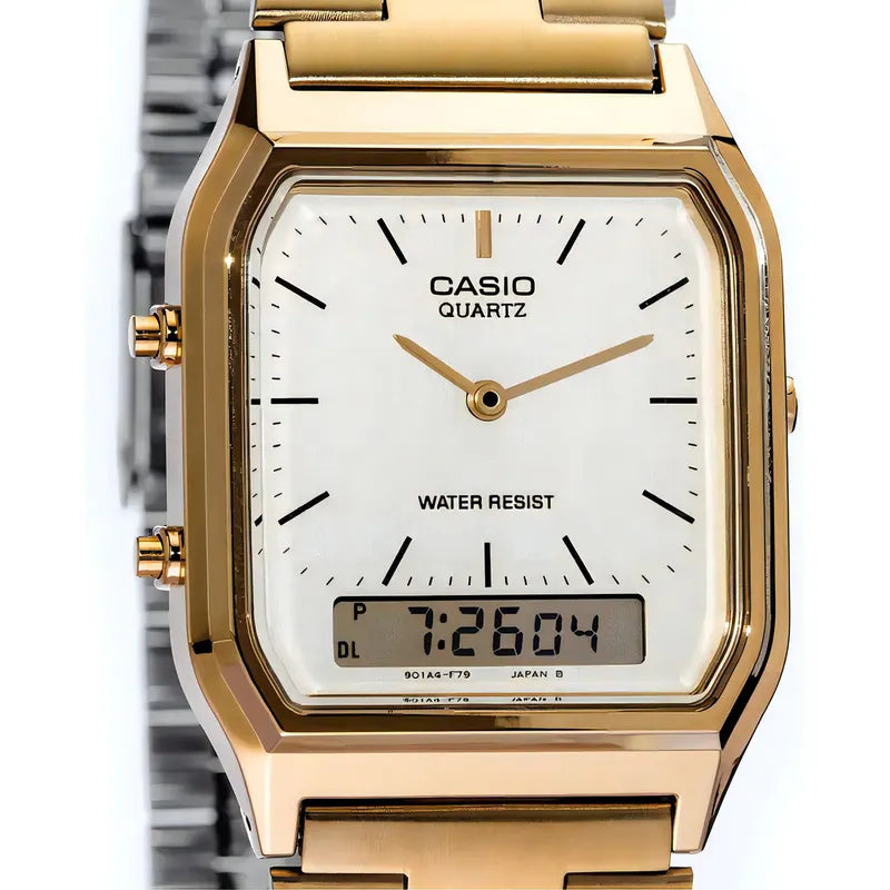 Reloj Casio Retro Unisex Aq230 - Análogo Digital Original Color Del Fondo Barras
