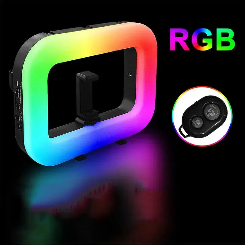 Aro De Luz Rectangular Rgb Portátil Recargable Negro Dimiable