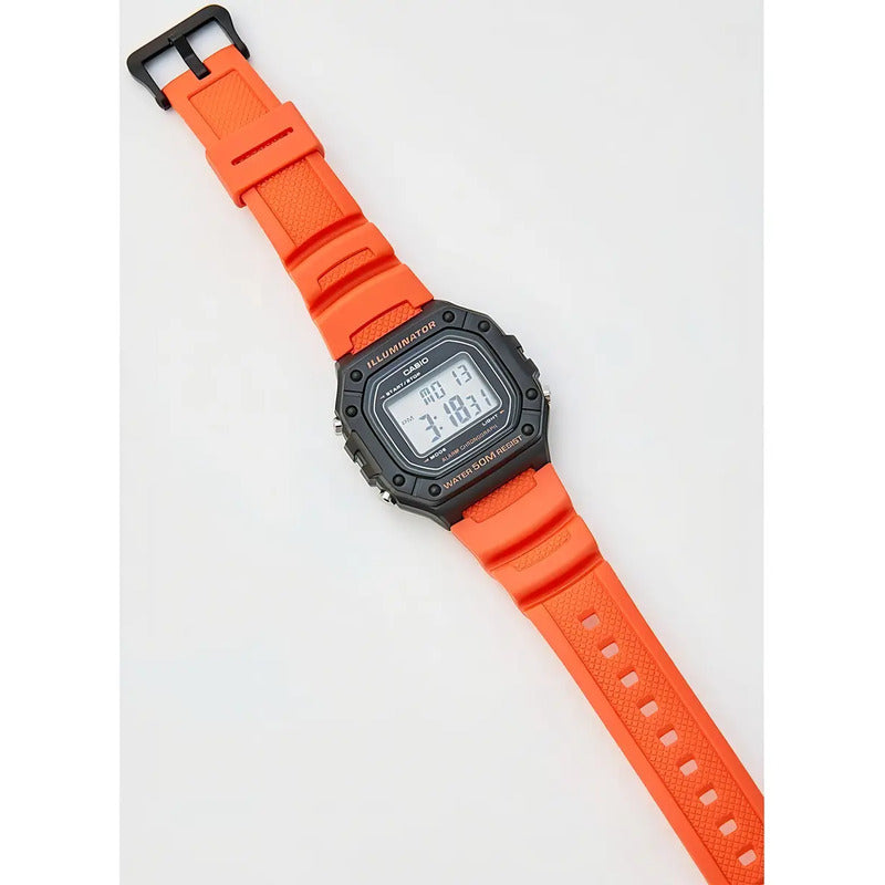 Reloj Casio Youth W-218h-3av Hombre,correa Naranja Bisel Neg Naranja Negro Gris