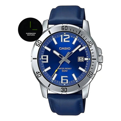 Reloj De Pulsera Casio Dress Mtp-vd01l-2b Original Azul Plateado