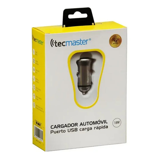 Cargador De Auto Tecmaster Tm-200527 Usb Carga Rápida 18w 12/24v Plateado