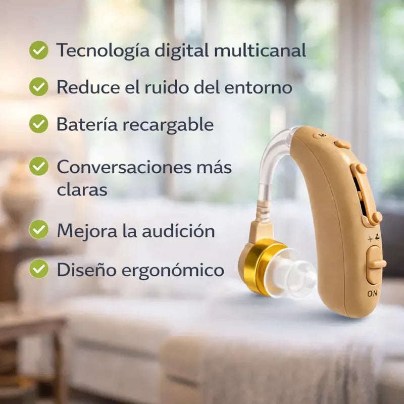 Audífono Amplificador Auditivo Recargable Galaad Con Reducción De Ruido Para Sordera Marrón Claro
