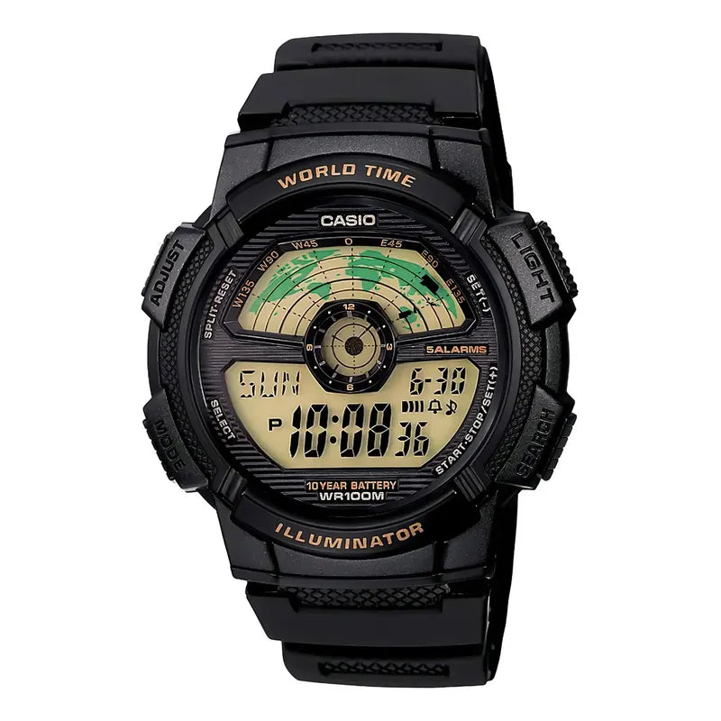 Reloj Casio Digital Cuarzo Para Hombre World Time Con Cronógrafo Negro Black