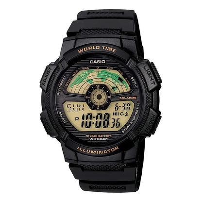 Reloj Casio Digital Cuarzo Para Hombre World Time Con Cronógrafo Negro Black