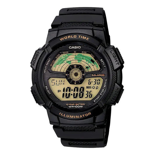 Reloj Casio Digital Cuarzo Para Hombre World Time Con Cronógrafo Negro Black