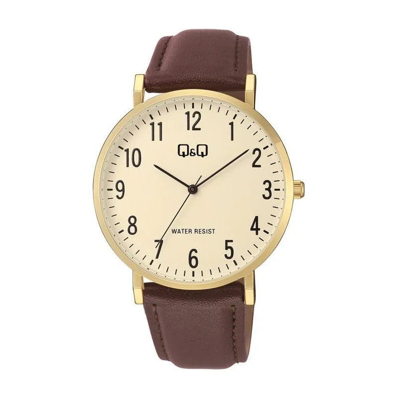 Reloj Qq Para Hombre Pulsera De Cuero, Color Marrón C43a-004 Marrón Dorado Crema