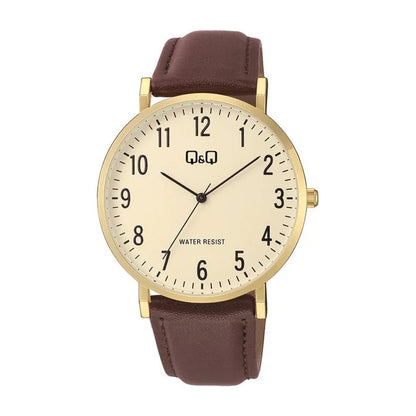 Reloj Qq Para Hombre Pulsera De Cuero, Color Marrón C43a-004 Marrón Dorado Crema