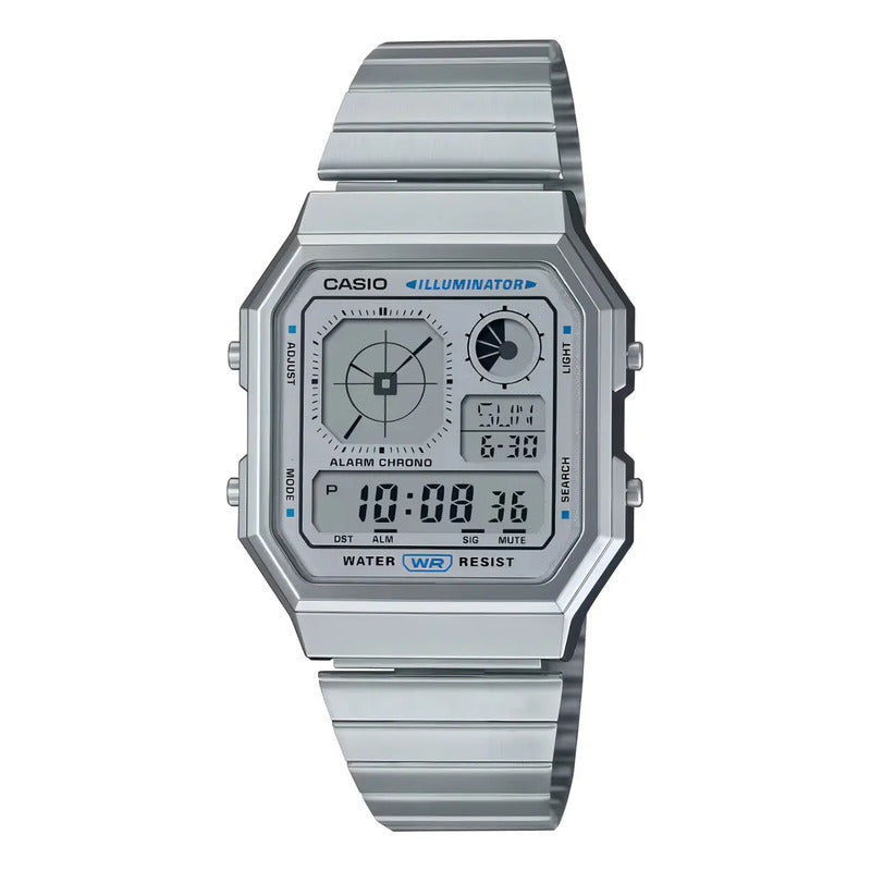 Reloj Casio A130we-7a Digital Unisex Con Correa De Acero Y Fondo Gris Plateado