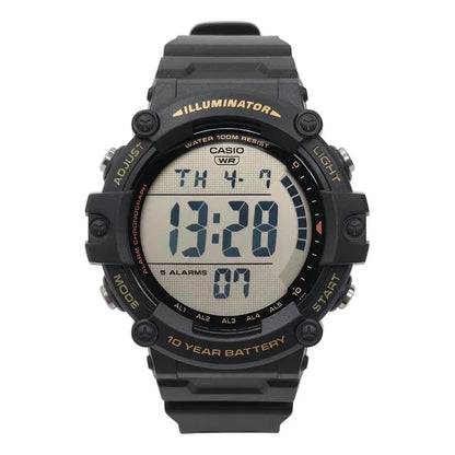 Reloj Pulsera Digital Casio Ae-1500whx-1avd Con Correa De Resina Color Negro - Fondo Gris - Bisel Negro/amarillo