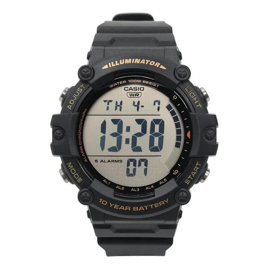 Reloj Pulsera Digital Casio Ae-1500whx-1avd Con Correa De Resina Color Negro - Fondo Gris - Bisel Negro/amarillo