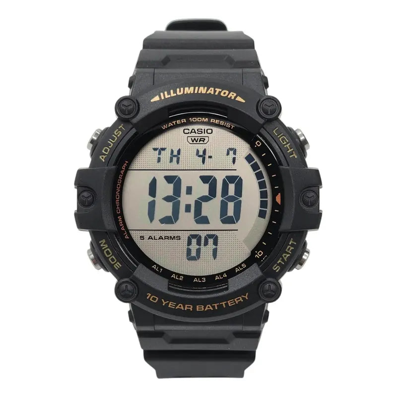 Reloj Pulsera Digital Casio Ae-1500whx-1avd Con Correa De Resina Color Negro - Fondo Gris - Bisel Negro/amarillo