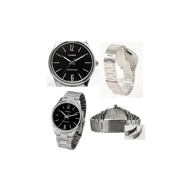 Reloj Casio Mtp-v005d-1b Hombre Acero Plata Full Color De La Correa Plateado Negro