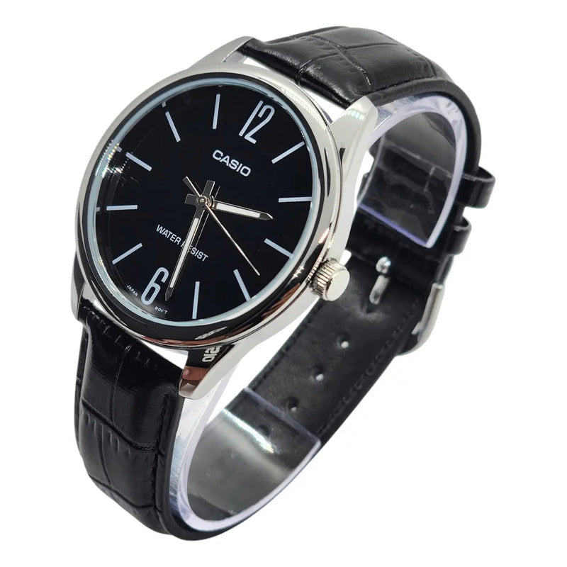 Reloj Para Hombre Casio Mtp_v005l_1b Mtpv005l-1budf Negro Plateado