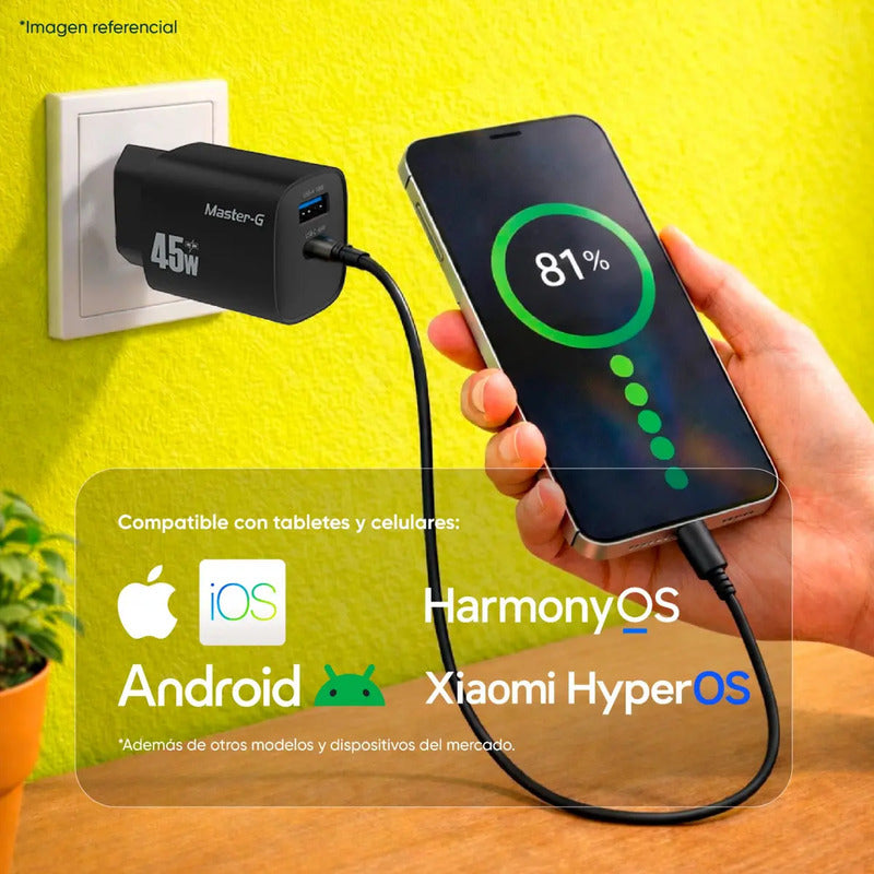 Cargador Portátil Carga Rápida 45w + Cable Usb-c Master-g Color Negro