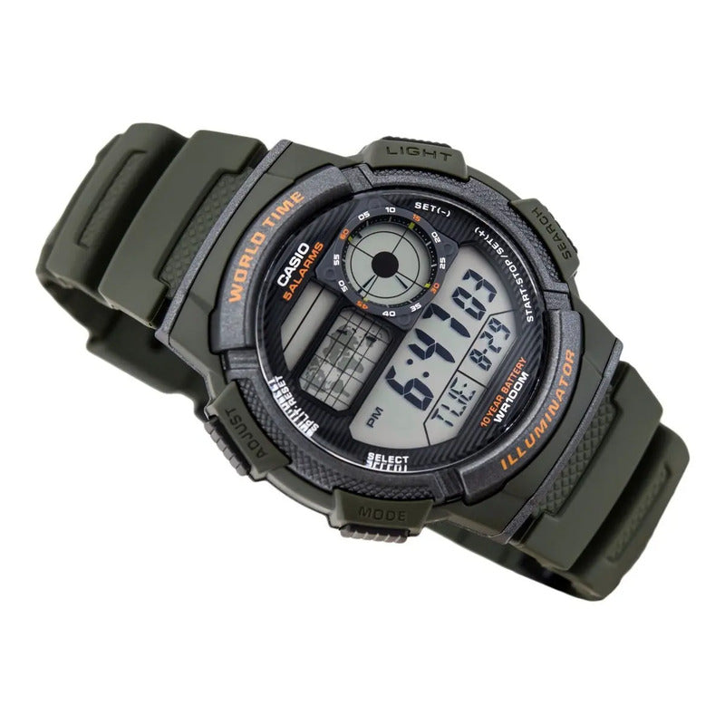 Reloj Pulsera Casio Youth Series Ae-1000w-3a Hombre Verde Oscuro Negro Gris Claro