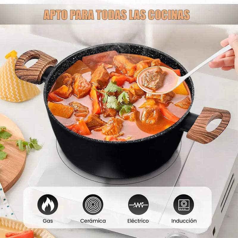 Juego De Ollas De Granito Antiadherente De 5 Piezas Keep Para Inducción Negro