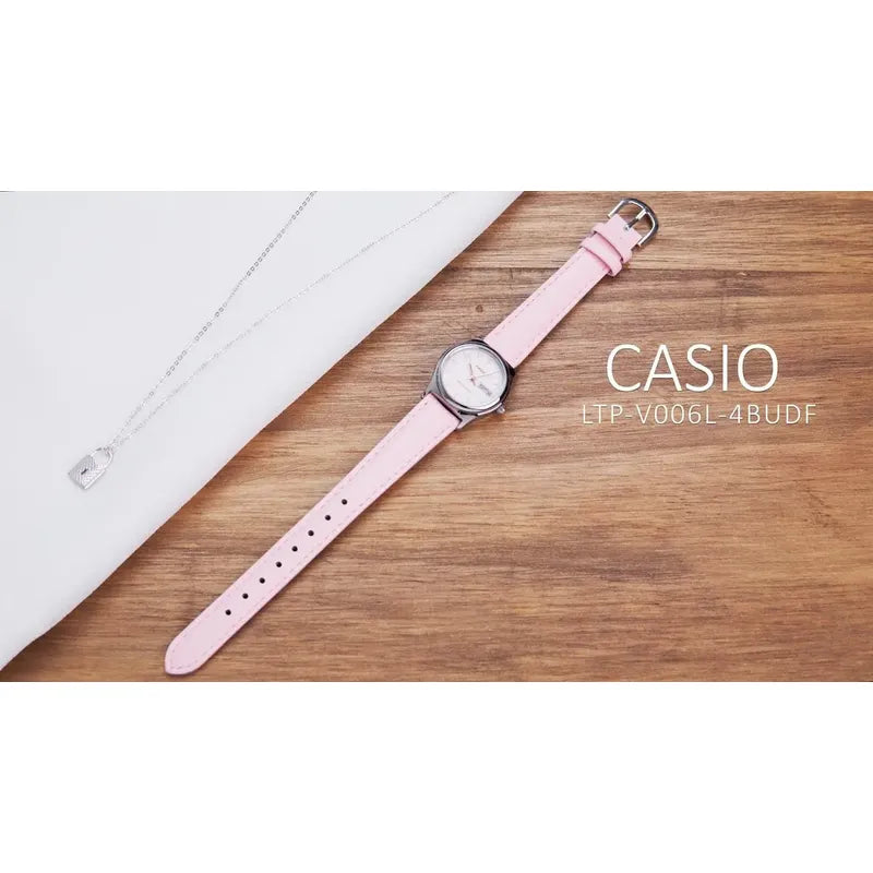 Reloj Casio Dress De Dama Ltp-v006l-4b Doble Fechador Color Rosa Y Plateado