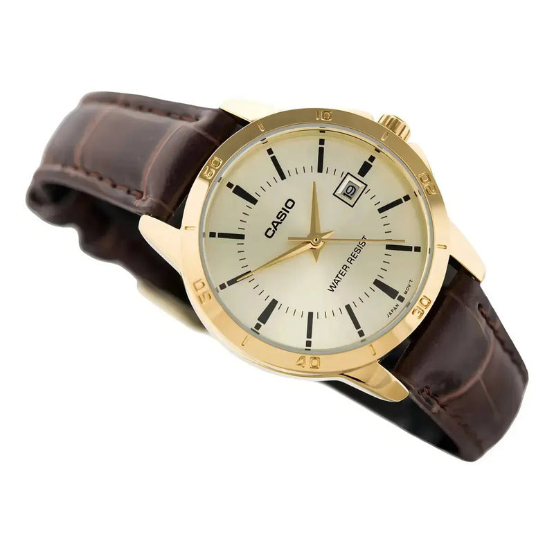 Reloj Casio Ltp-v004gl-9a Mujer Correa Marrón Dorado Dorado Ltp-v004gl-9a