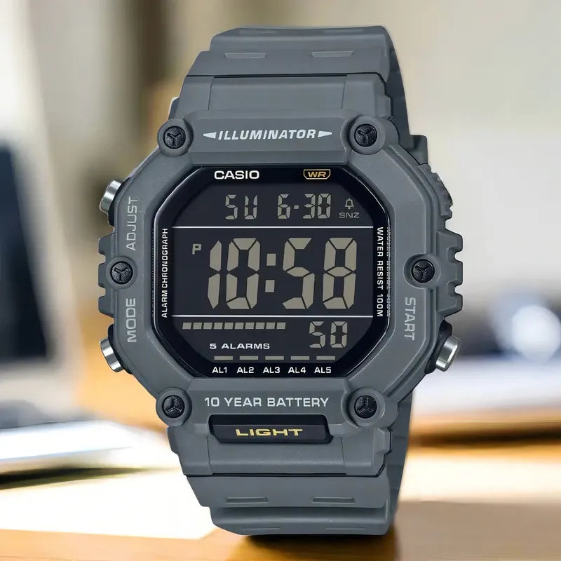 Reloj Digital Casio Illuminator Para Hombre, Resistencia Al Agua 100m Gris Oscuro Azul Acero