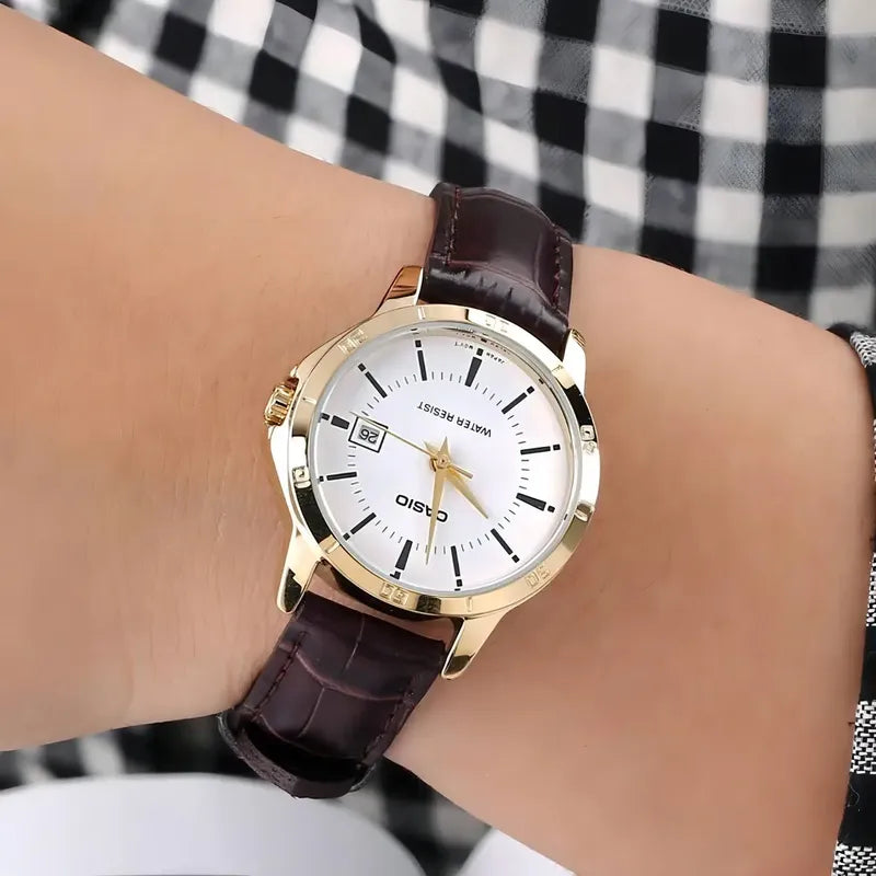 Reloj Casio Ltp-v004gl-9a Mujer Correa Marrón Dorado Dorado Ltp-v004gl-9a