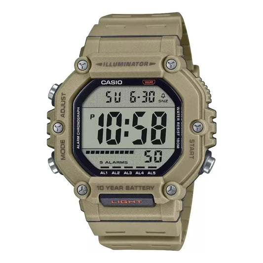 Reloj Casio Illuminator Digital Ae-1600h-5av Caballero Correa Beige Bisel Beige Fondo Azul Acero
