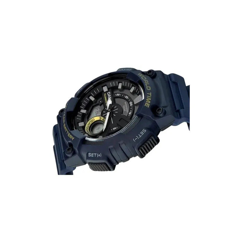 Reloj Casio Hombre Aeq-110w-2a Sumergible 100m Con Hora Mundial Azul Marino Negro